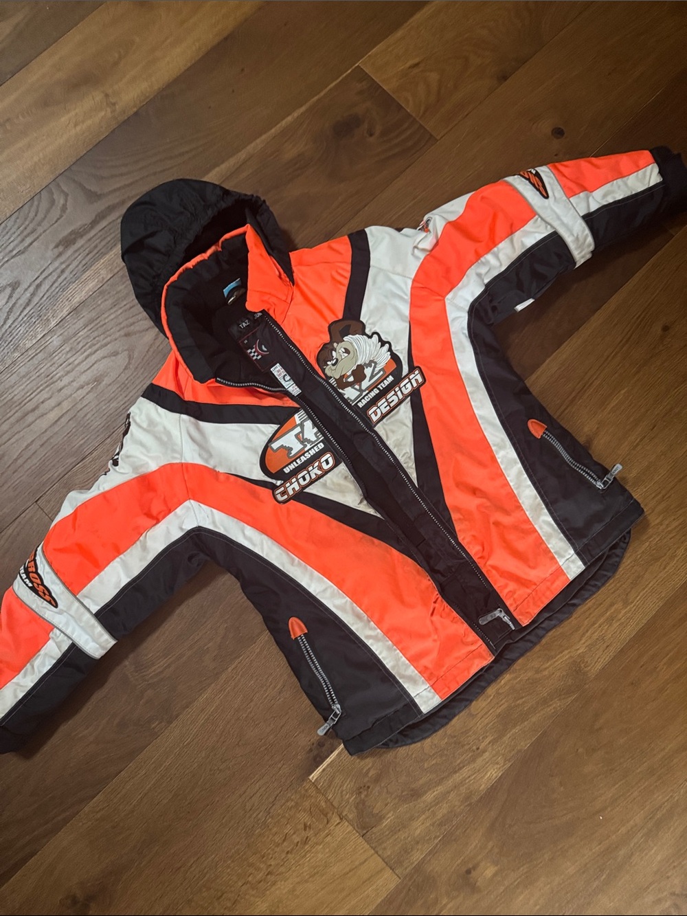 Kids Choko Orange & Black Snowmobile Jacket with Hood